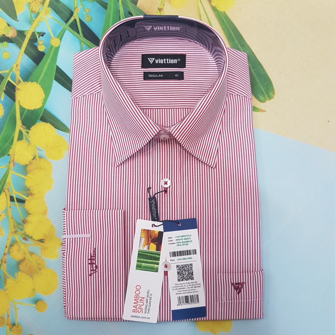 [HCM]Aó sơ mi nam công sở VIỆT TIẾN chính hãng  cao cấp vải bamboo mã 1J0198NT5 - dài tay- form suông  tà bầu   kẻ sọc vải bamboo size 38. SHOP HỨA - THỜI TRANG NAM CÔNG SỞ