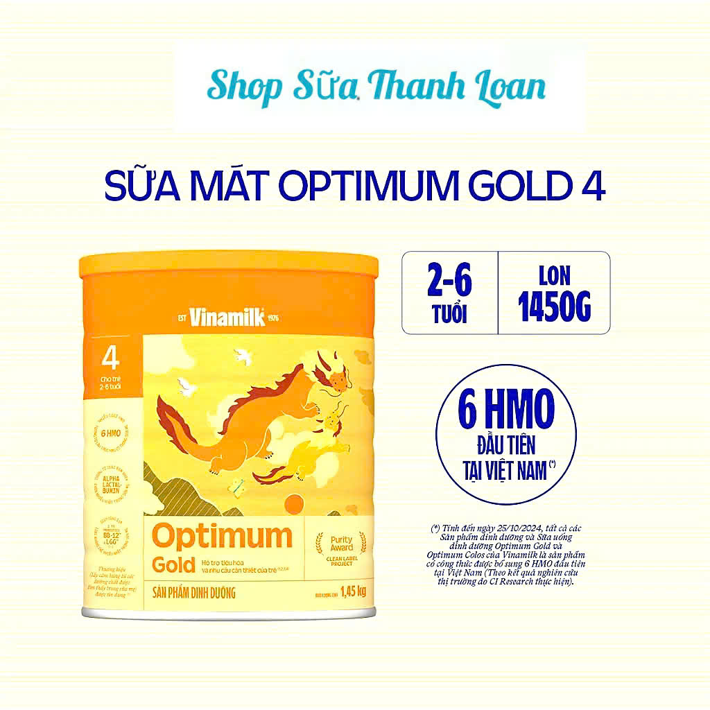 (HSD T4-2027) (Mẫu Mới) COMBO 2 HỘP SỮA BỘT VINAMILK OPTIMUM GOLD 4 1.45KG (TỪ 2- 6 TUỔI).