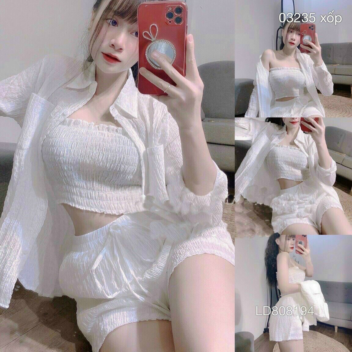 Set bộ ba món áo sơ mi quần đùi kèm áo ống mẫu mới siêu đẹp m004511