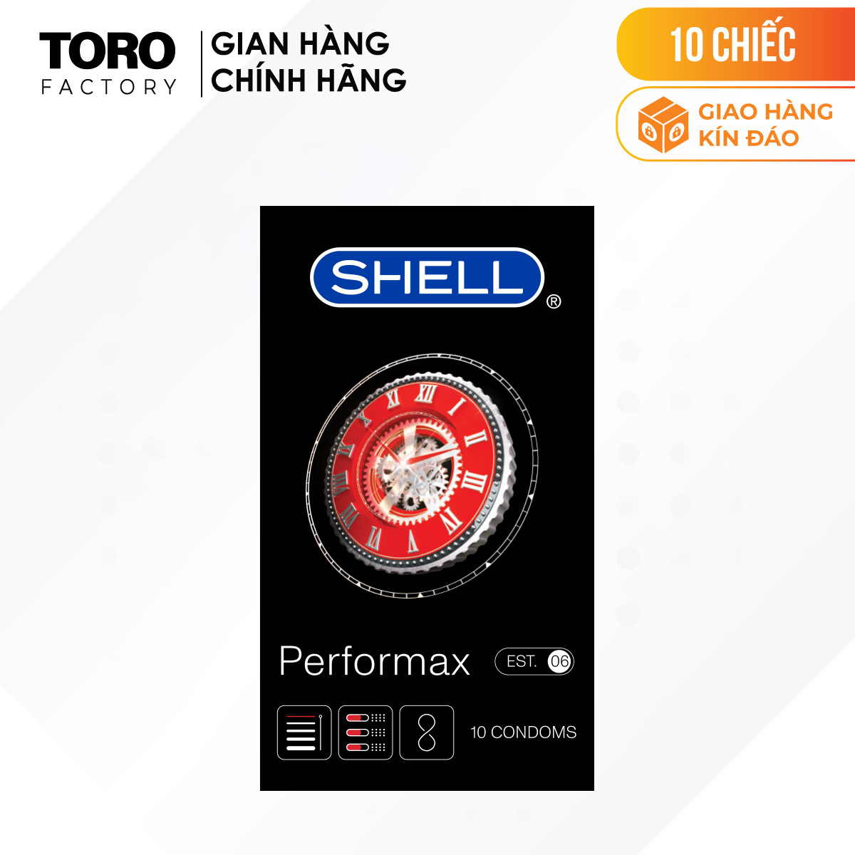 Bao cao su shell performax 6 in 1 kéo dài thời gian - hộp 10 cái | toro factory
