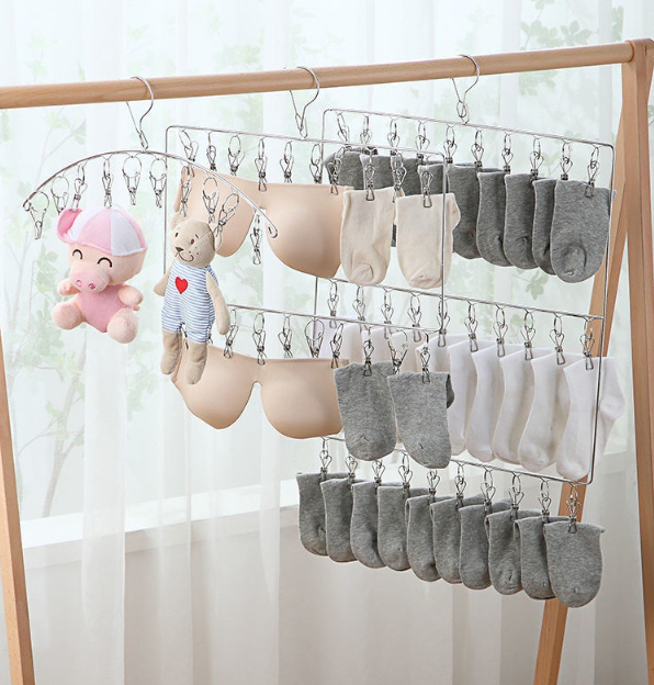 Móc phơi đồ kèm kẹp có cài chống rơi, móc treo quần áo, tất, khăn đa năng