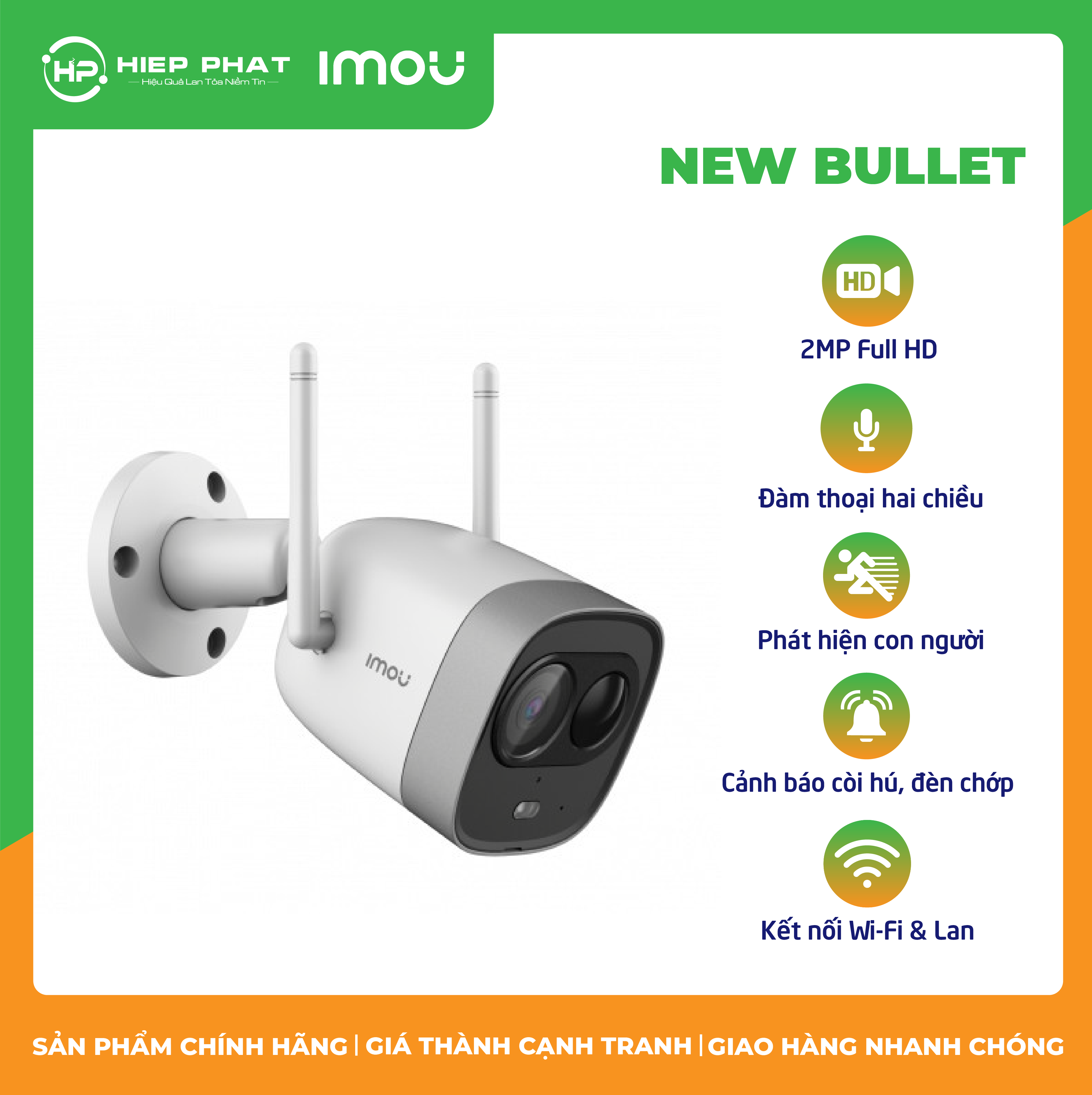 Camera WIFI Imou New Bullet (IPC-G26EP) | Hồng Ngoại 30m | Báo động chủ động | Phát hiện PIR | Đàm thoại 2 chiều | Chống nước IP67