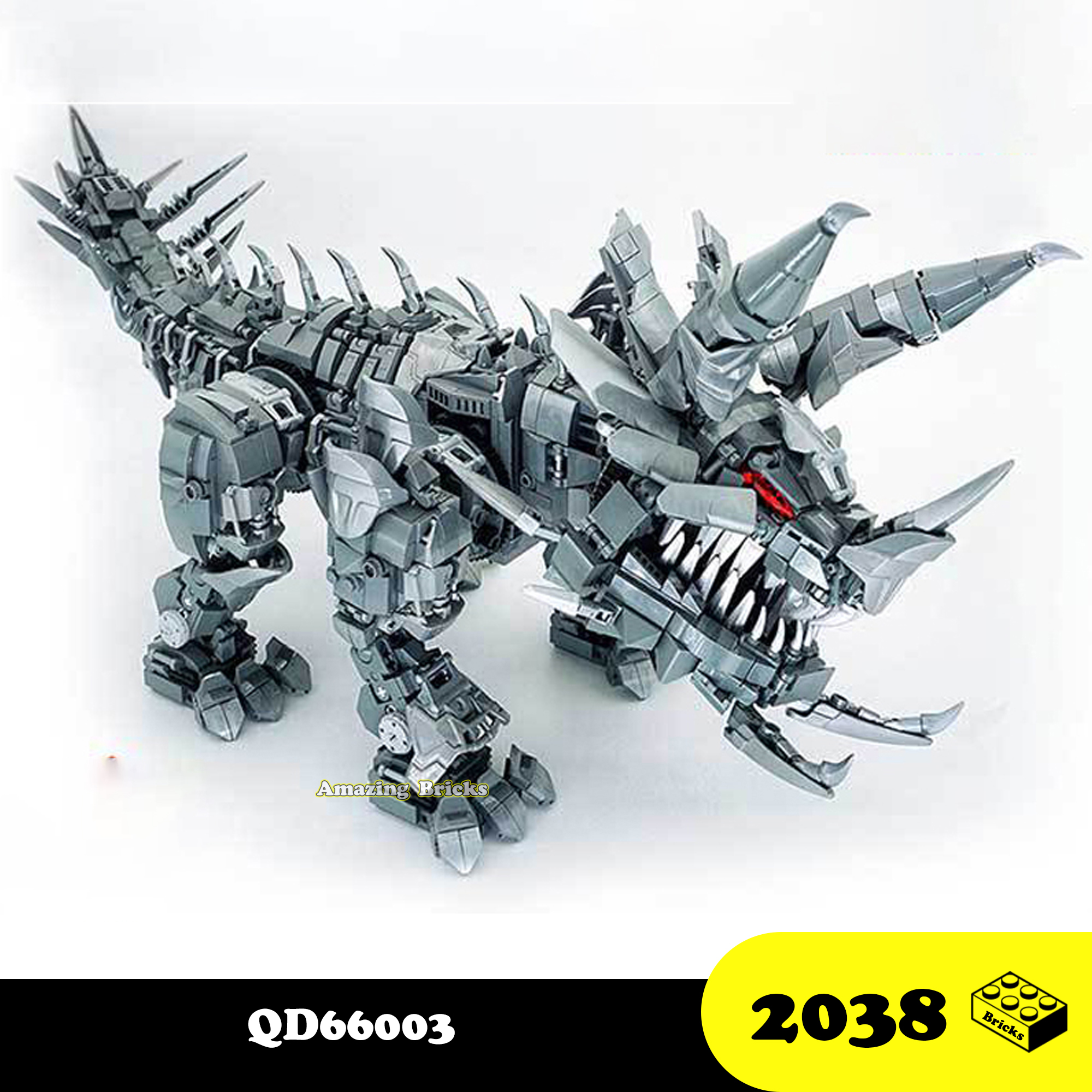 Đồ chơi Lắp ráp Mechanical Triceratops khủng long biến hình QD66003 Xếp hình thông minh Mô hình Robot Transformer