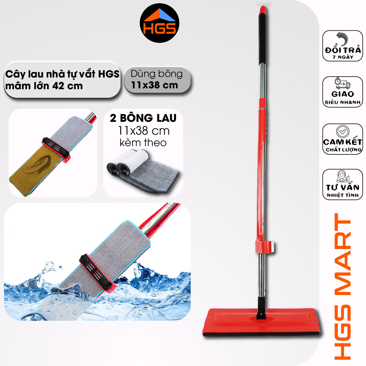 [HCM]CÂY LAU NHÀ TỰ VẮT 360 ĐỘ CÓ GẠT NƯỚC HOÀNG GIA 2 MIẾNG LAU KÈM THEO DỄ DÀNG LAU SẠCH MỌI VẾT BẨN DI CHUYỂN DỄ DÀNG KHI LAU DỌN