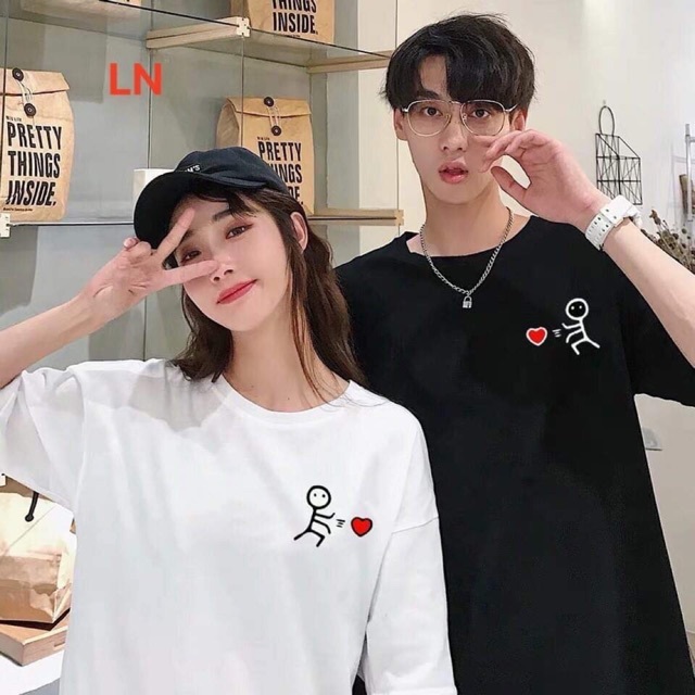 Combo 2 áo-Áo đôi thun in đen trắng đẩy tim áo cặp áo tình yêu.áo thun nam .áo thun nữ. aothun nam aothun nu. áo đôi.ao ngắn tay.