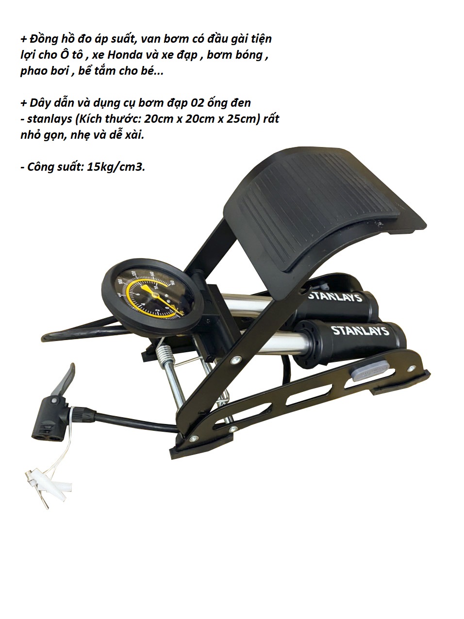 Bơm xe máy - Bơm ô tô đạp chân 2 ống chuyên dụng STANLAY cao cấp