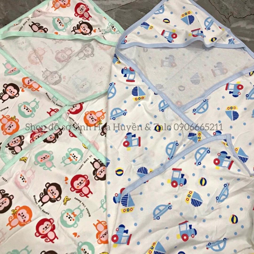 Chăn choàng chăn ủ bé sơ sinh có mũ D- 22 Khăn choàng có nón chuyên dùng cho bé sơ sinh Combo 2 cái