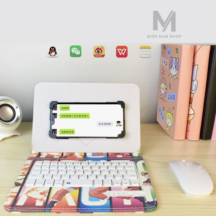 Bộ Bao da bàn phím và chuột Bluetooth không dây cho điện thoại Iphone, Ipad