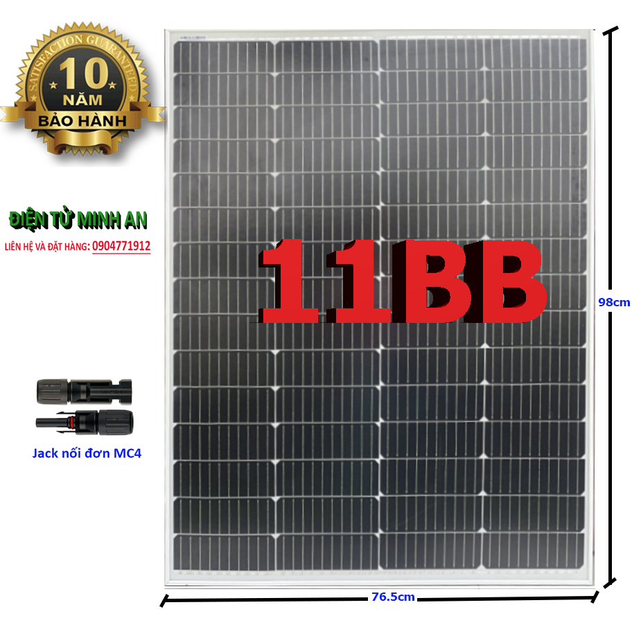 Tấm Pin năng lượng mặt trời Mono 150W công nghệ mới 11bb tặng Jack nối đơn MC4