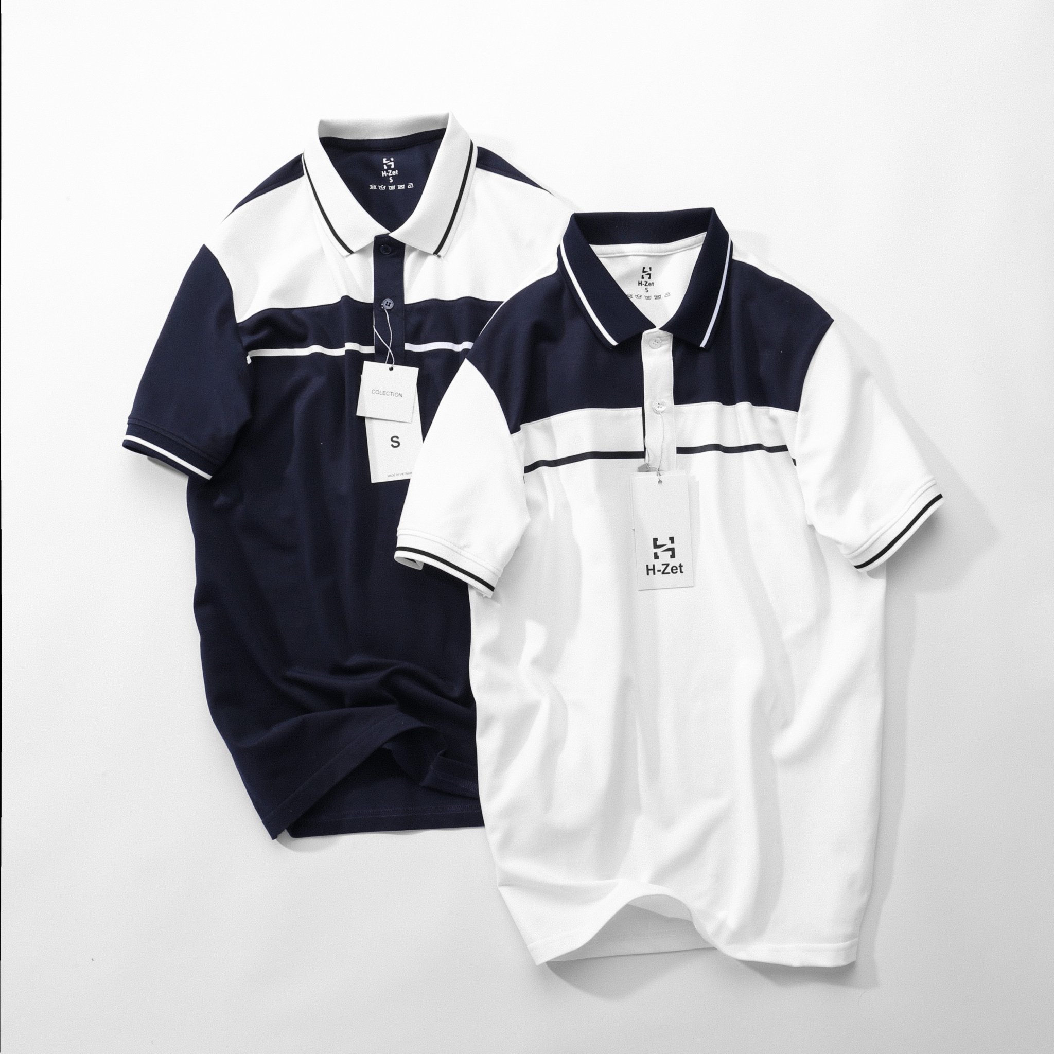 Áo polo nam cổ bẻ navy phối ngang - chất vải polo cá sấu cao cấp
