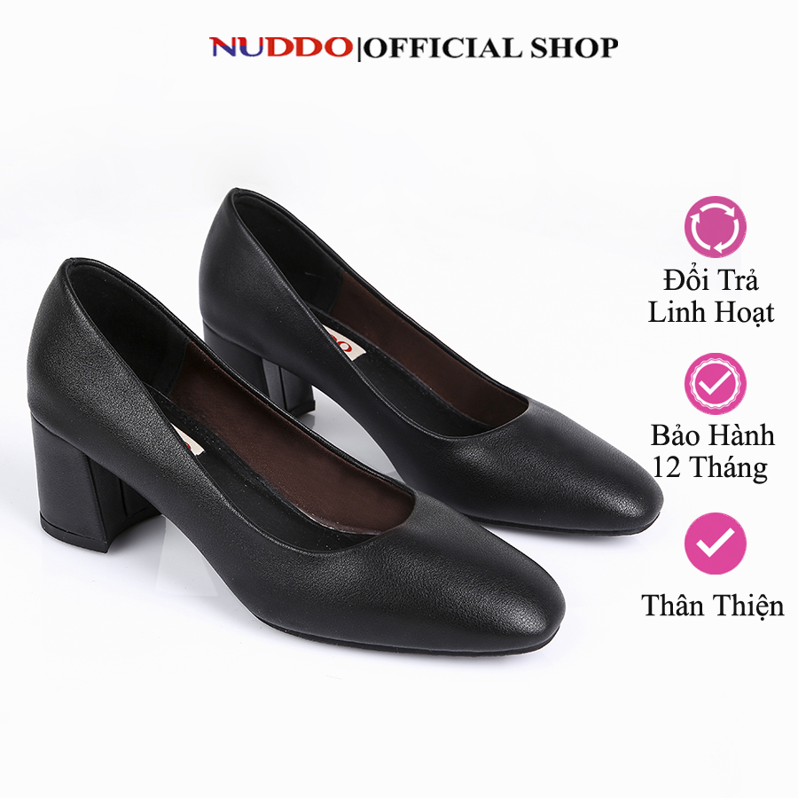  Giày Công Sở Nữ Cao Gót Đế Vuông 5 Phân Guốc Tiếp Viên Hàng Không Mũi Vuông 5cm Da Mềm NUDDO _NU208 