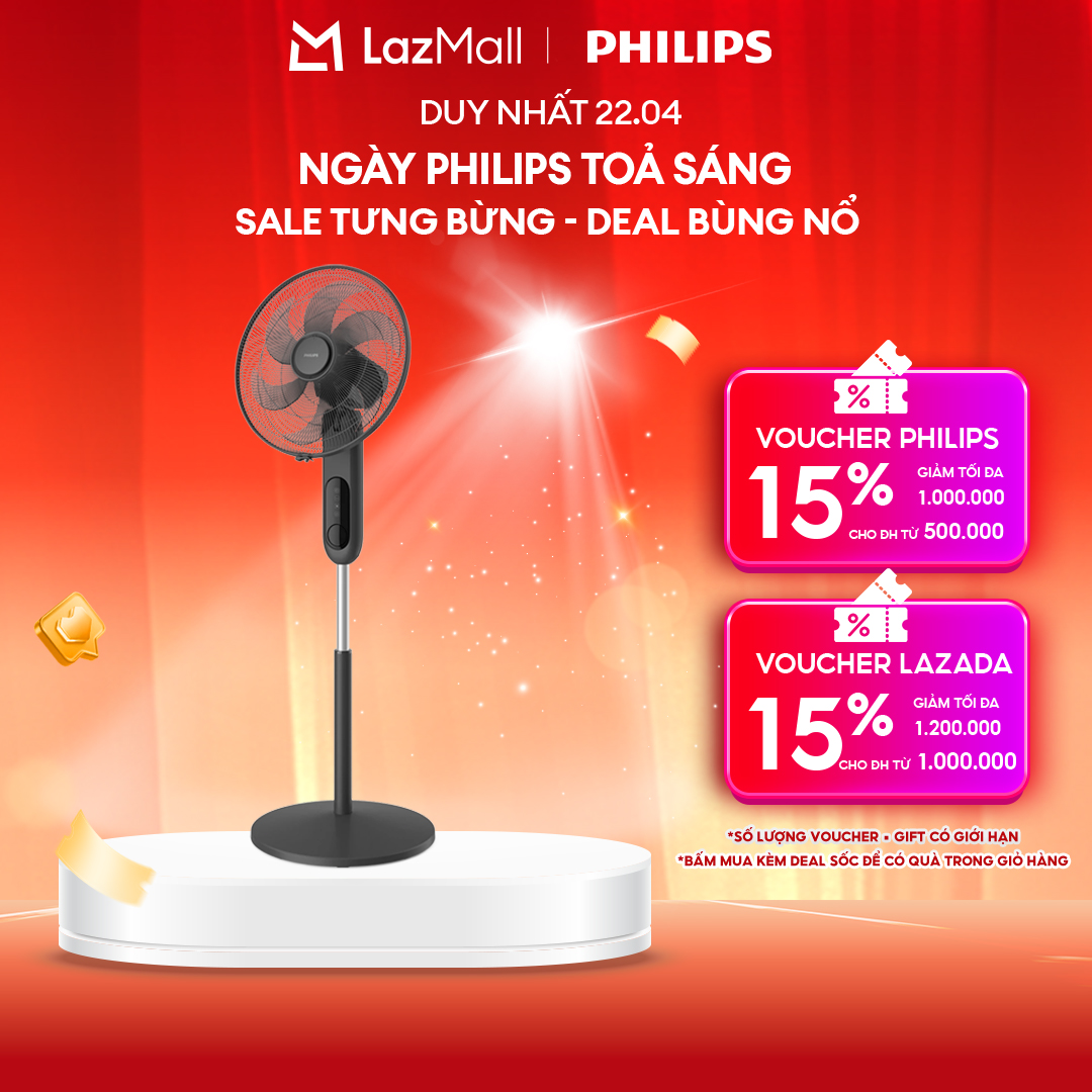 [NGÀY THƯƠNG HIỆU TỎA SÁNG DUY NHẤT 22.04] Quạt Đứng Philips CX1520/01 (6 cánh,3 chế độ và điều khiển từ xa)- 47W - Tiết Kiệm Năng Lượng, yên tĩnh - Hàng Chính Hãng