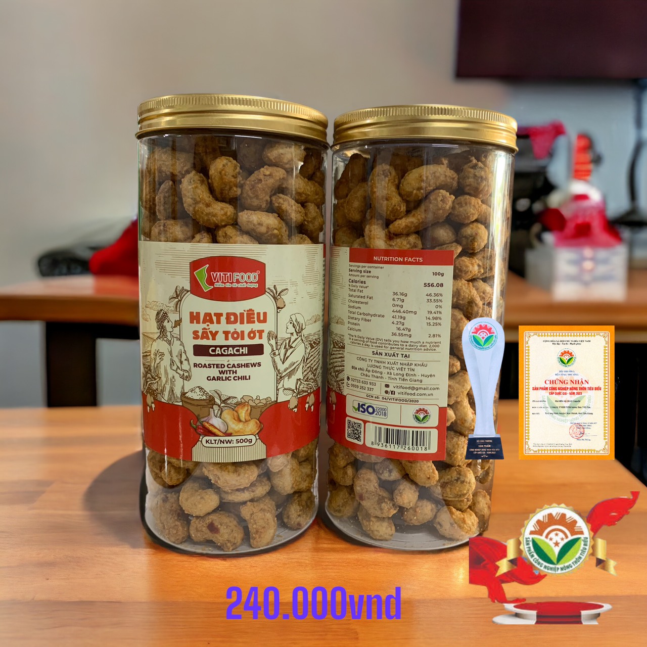 Hạt điều sấy tỏi ớt cagachi - vitifood - 500 gram
