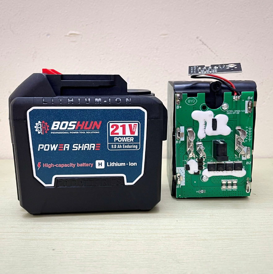   HOẢ TỐC  Pin Boshun mạch 15cell 20 cell 4 mosfet,có đèn báo pin - Pin máy khoan máy mài máy siết bulong 