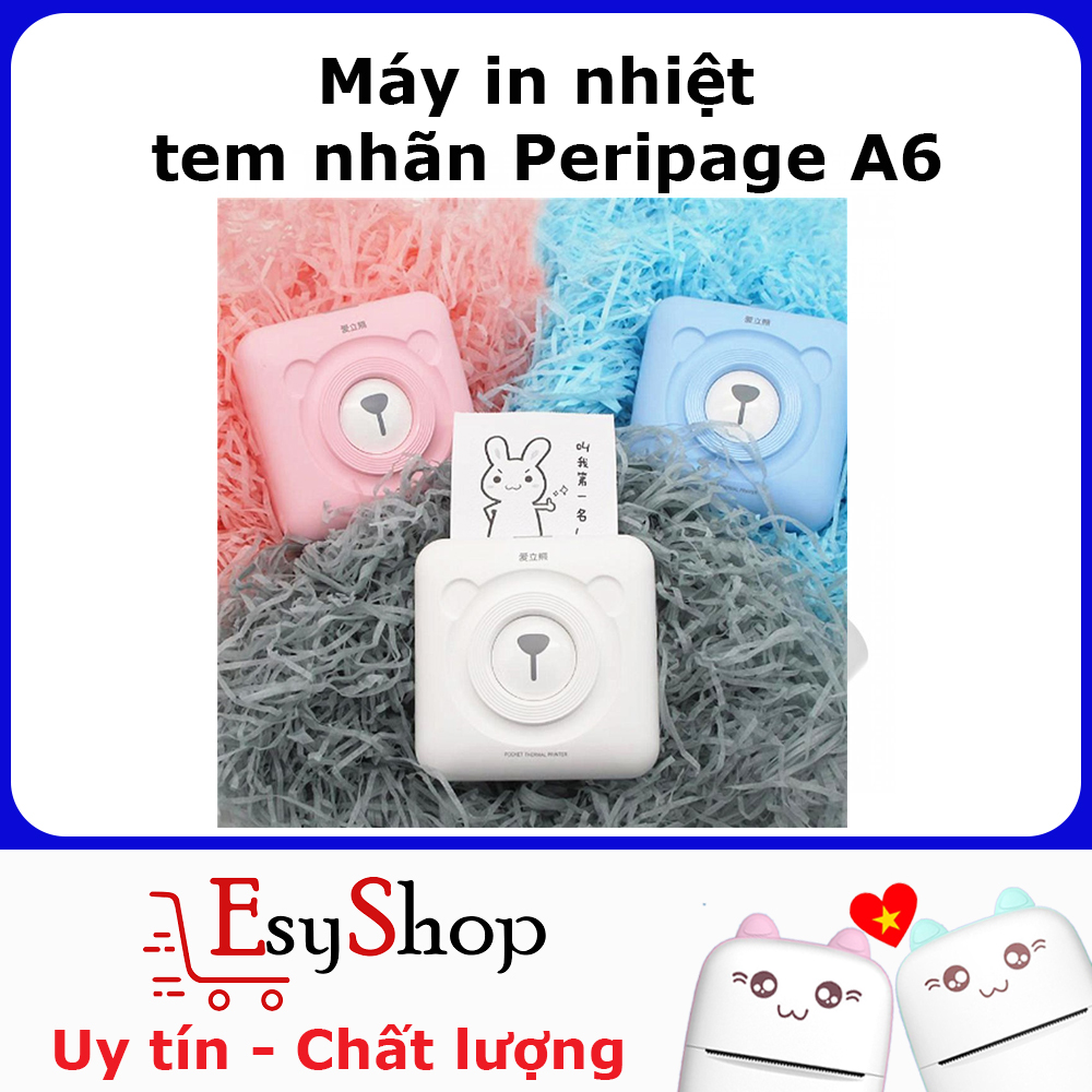 Máy in tem nhãn dán, máy in nhiệt mini Peripage A6 304dpi dùng điện thoại - tặng 5 cuộn giấy đi kèm.