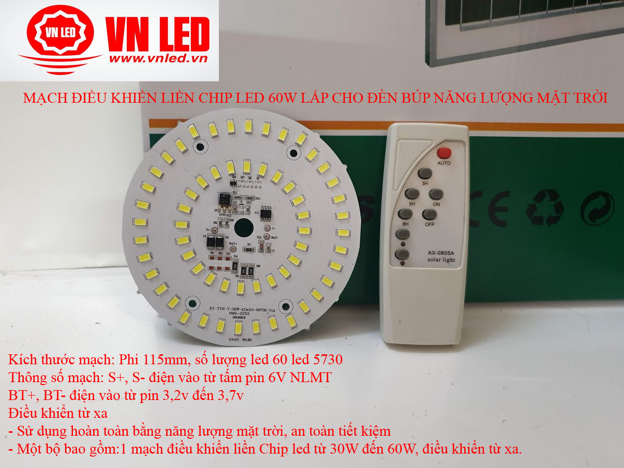 MẠCH ĐIỀU KHIỂN LIỀN CHIP LED 60W, 100W và 150W LẮP CHO ĐÈN BÚP NĂNG LƯỢNG MẶT TRỜI