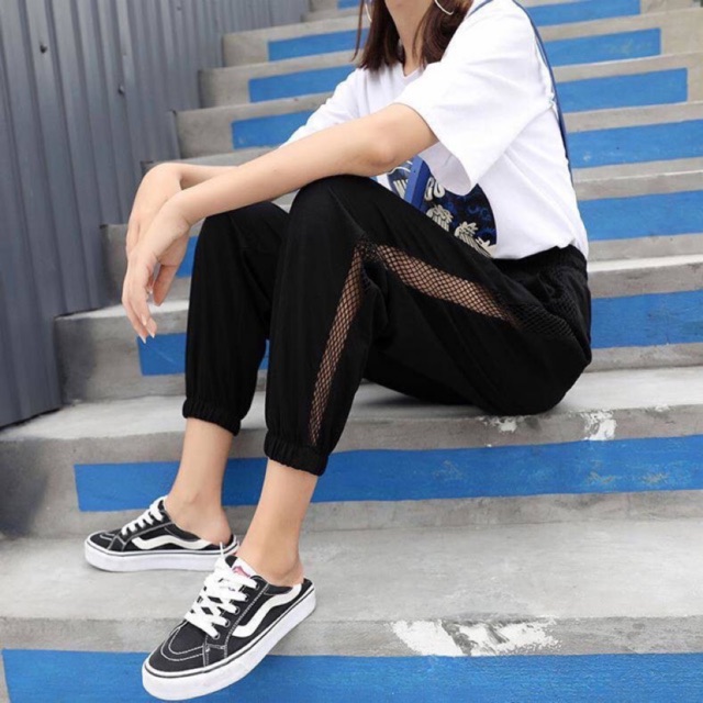 Quần Tập GYM YOGA Thể Thao jogger đũi phối lưới sọc nữ hot hit siêu đẹp