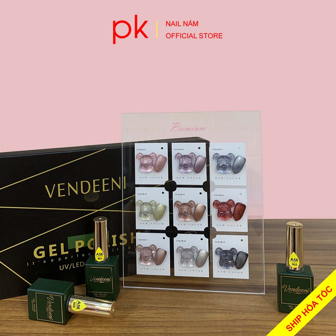 Set sơn gel 9 màu mắt mèo kim cương 9D siêu sáng Vendeeni mã A56 tặng kèm bảng màu