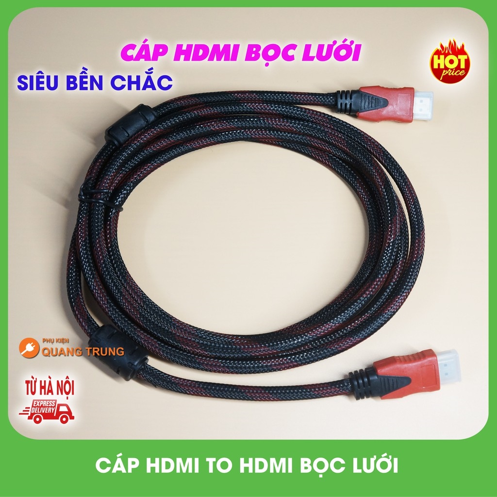 Cáp HDMI to HDMI bọc lưới 3m cáp truyền video hình ảnh cho màn hình  máy chiếu