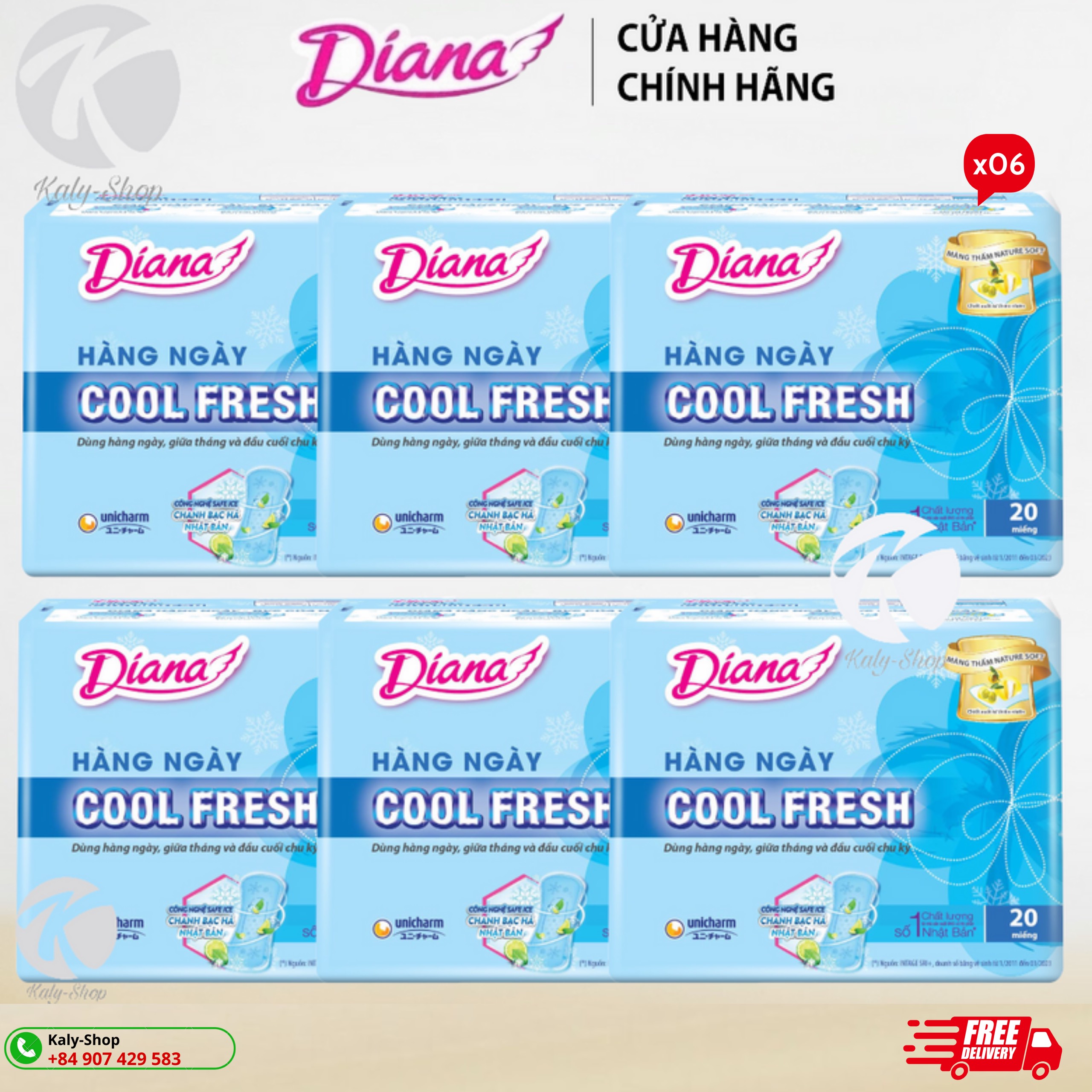 Combo 6 Gói Băng Vệ Sinh Diana Hàng Ngày Sensi Cool Fresh ( 20+2 miếng )