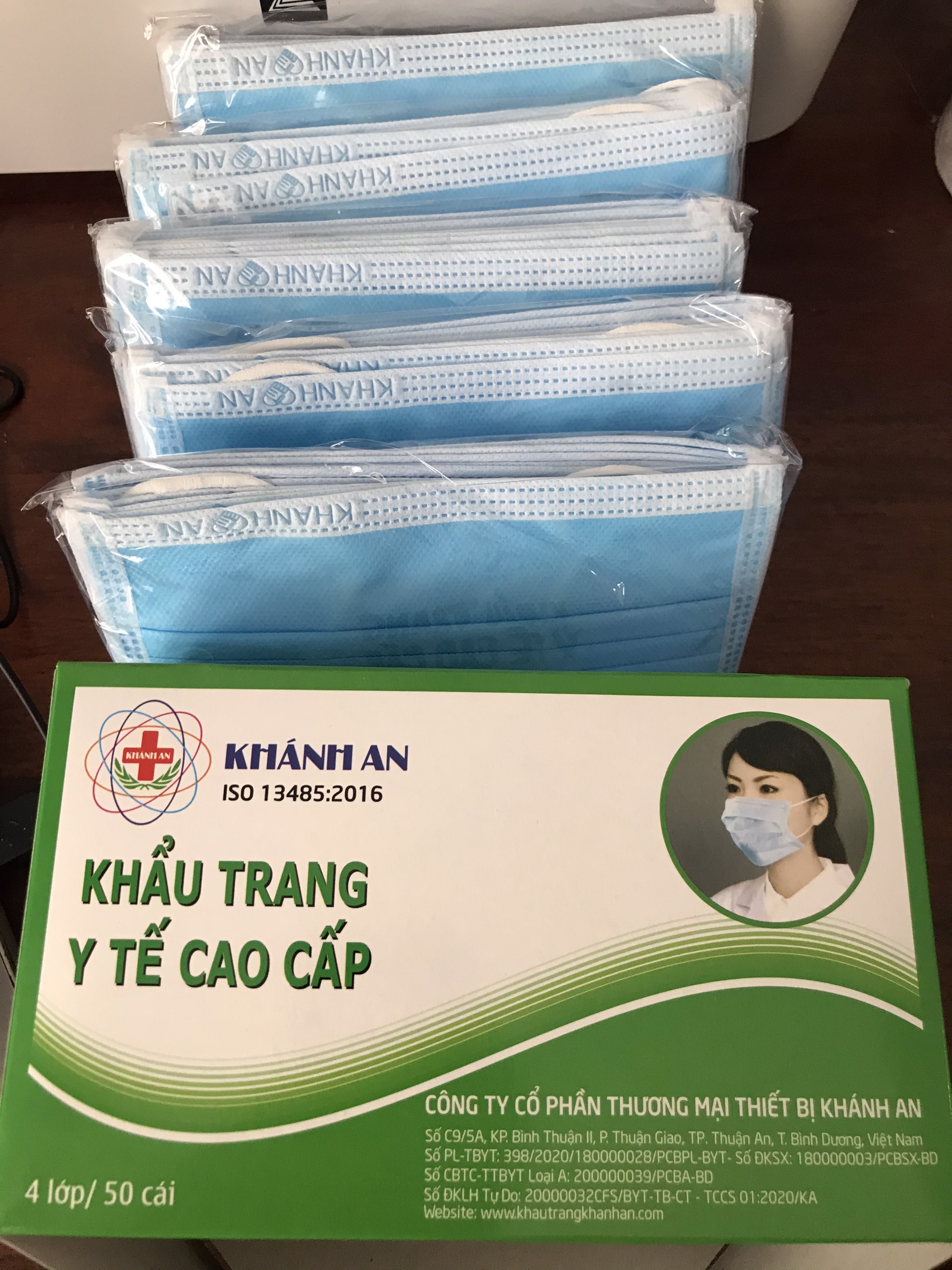 [HCM]HỘP 50 CÁI KHẨU TRANG 4 LỚP KHÁNG KHUẨN KHÁNH AN CAO CẤP - MÀU XANH