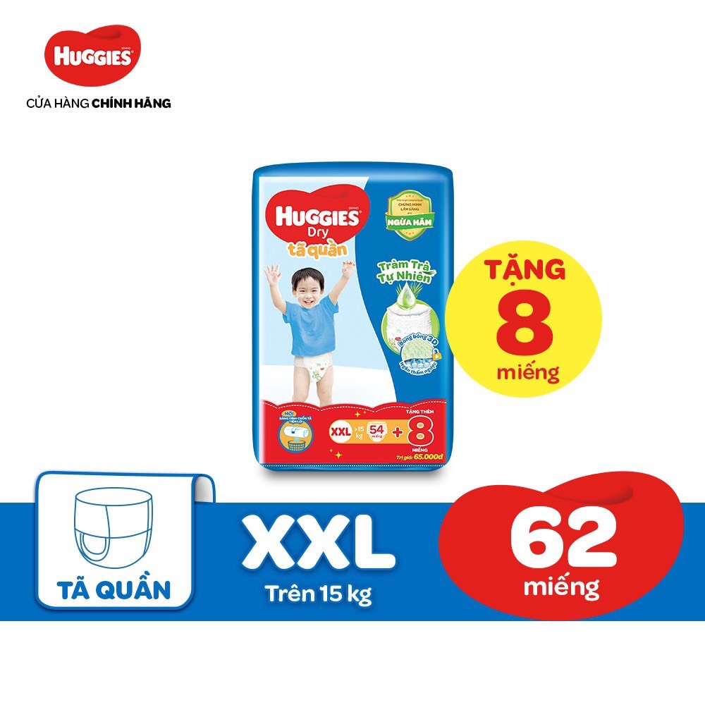 Tã quần huggies tràm trà tự nhiên dry m76/l68/xl60/xxl54 + tặng 8 miếng