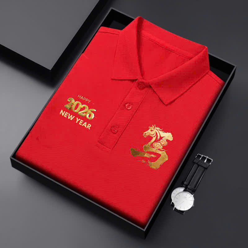 Year of the Rooster Logo Polo Shirt with 2026 Pattern