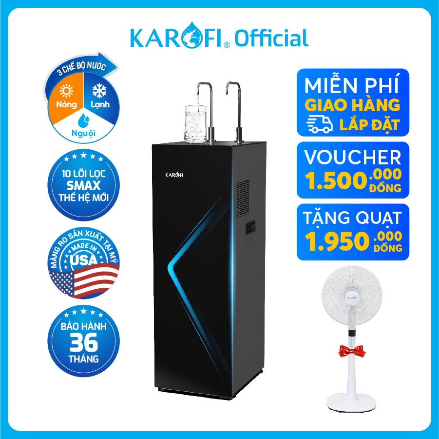 Máy lọc nước nóng lạnh 10 lõi lọc Hydrogen máy lọc nước gia đình 2 vòi 2022 Karofi N69, màng RO Mỹ