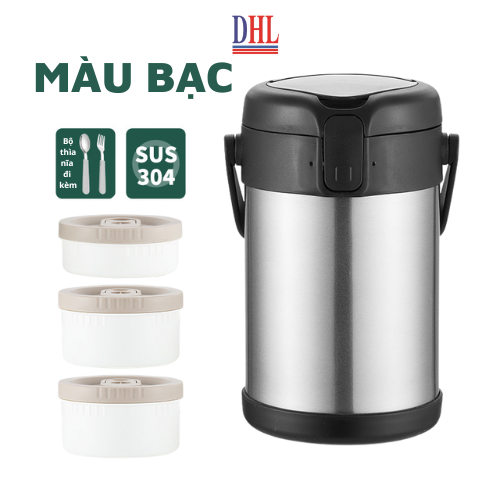 Hộp đựng cơm văn phòng giữ nhiệt, lồng cơm giữ nhiệt lunch box inox 304 cao cấp không gỉ dung tích 2200ml