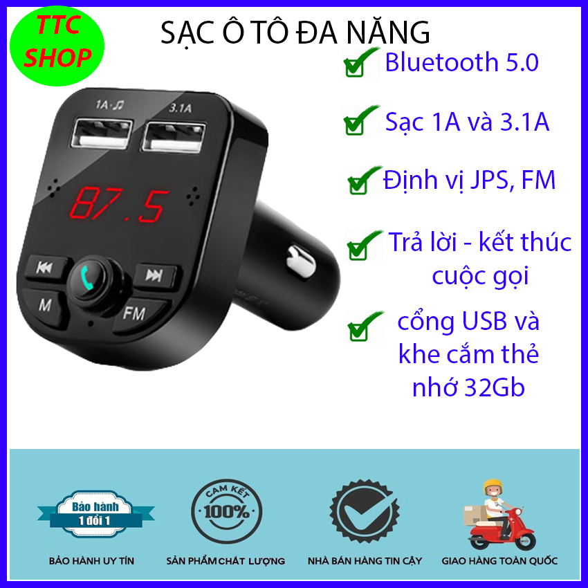 Tẩu Sạc Điện Thoại Trên Ô Tô, Kết Nối Bluetooth, Định Vị , Nghe Nhạc, Radio, Sạc , Nghe Điện Thoại