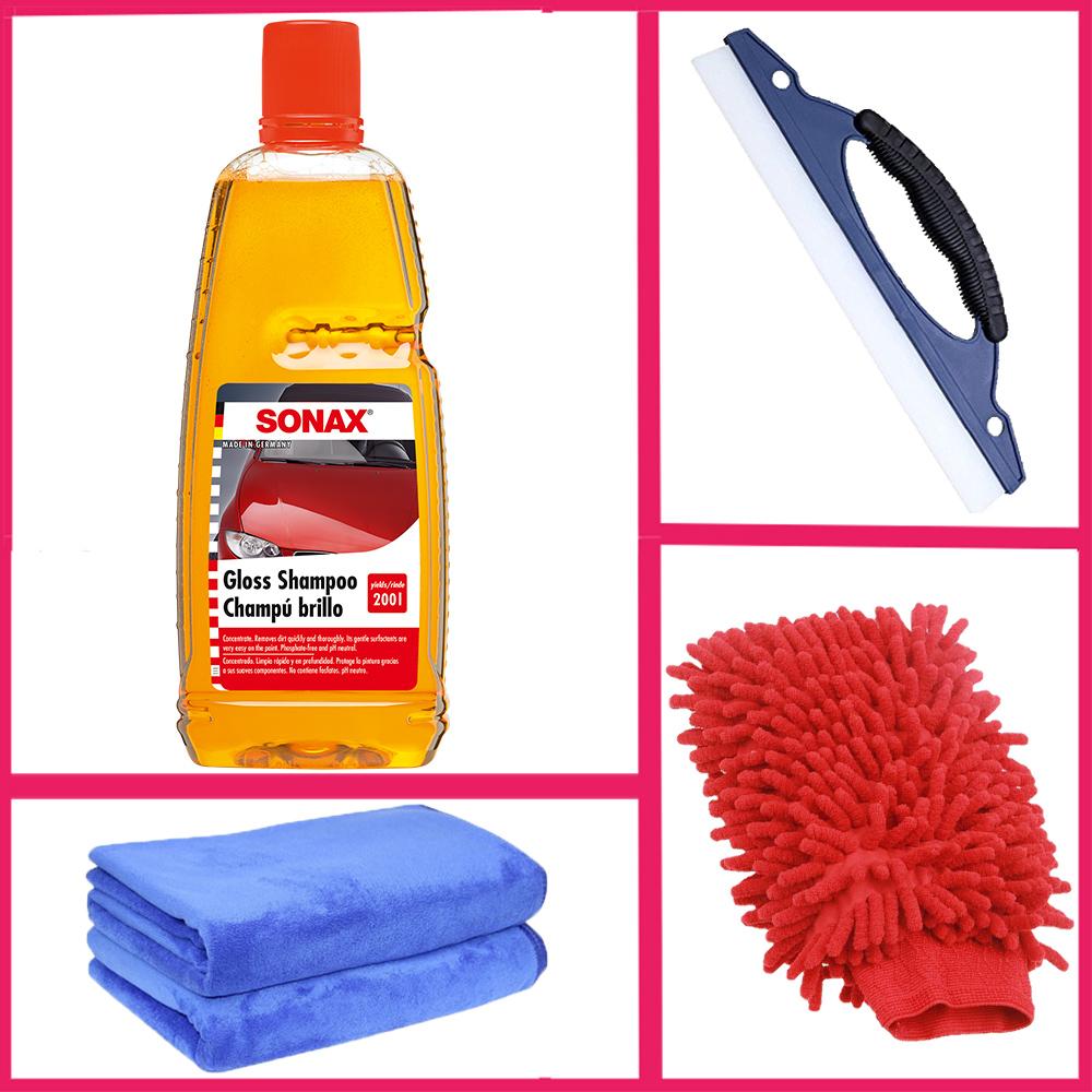 Combo nước rửa xe sonax + găng tay + gạt nước 3095 + khăn lau 30*70