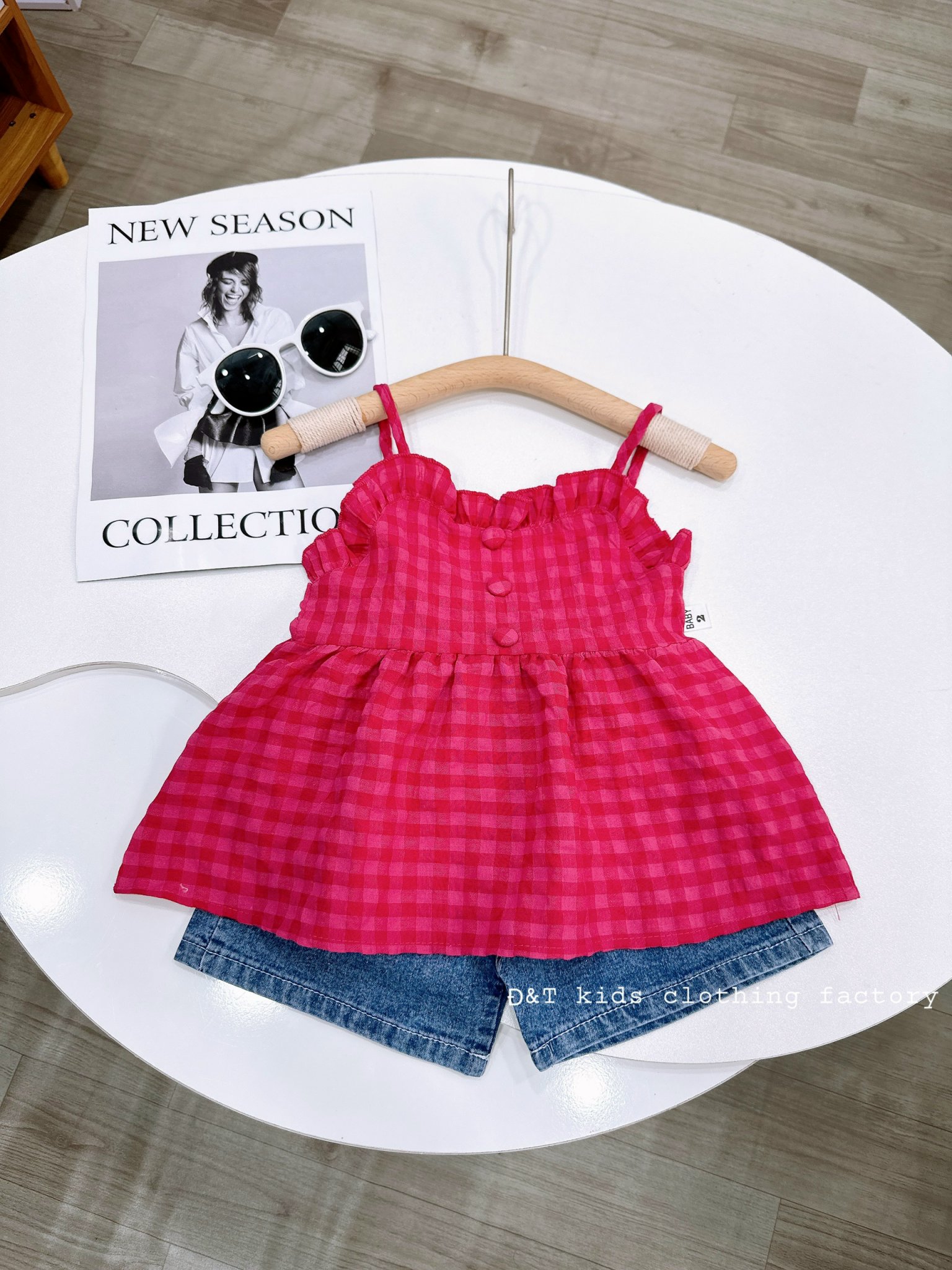 V1-Set áo kẻ đũi quần jean bé gái 8-18kg
