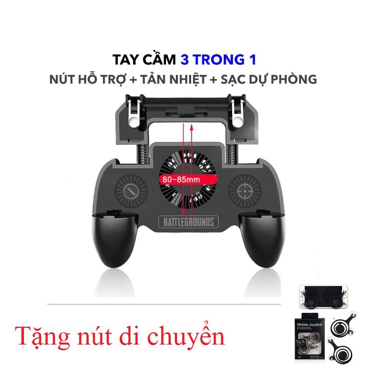 Tay cầm chơi game tặng nút joystick - gamepad di động - Quạt tản nhiệt kiêm Sạc dự phòng - Chơi PUBG, ROS, FREE FIRE ...