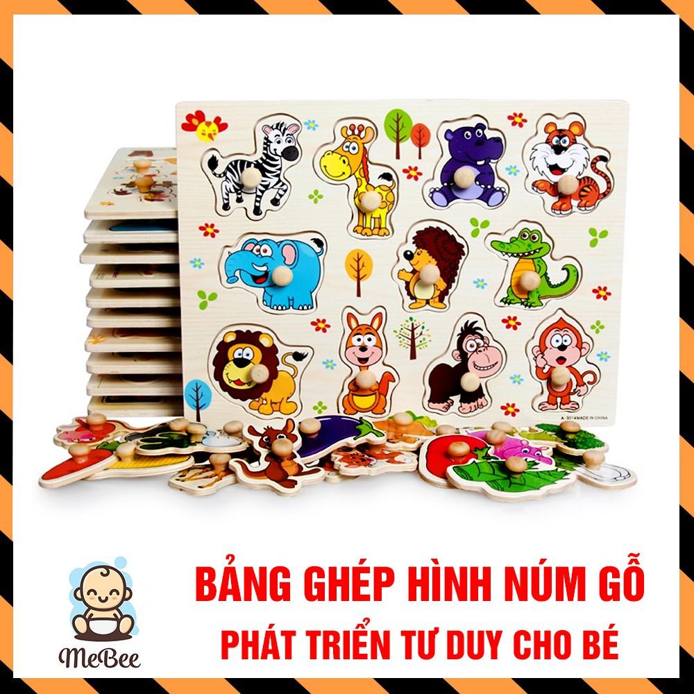 Bảng ghép hình gỗ có núm gỗ phát triển tư duy cho bé- Nhiều mẫu SHOPMEBEE