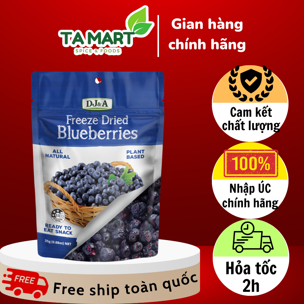 Việt quất sấy giòn DJ&A 25g - Tốt cho sức khoẻ - ăn giảm cân KETO - ăn chay - DJ&A Crispy Whole Blueberries
