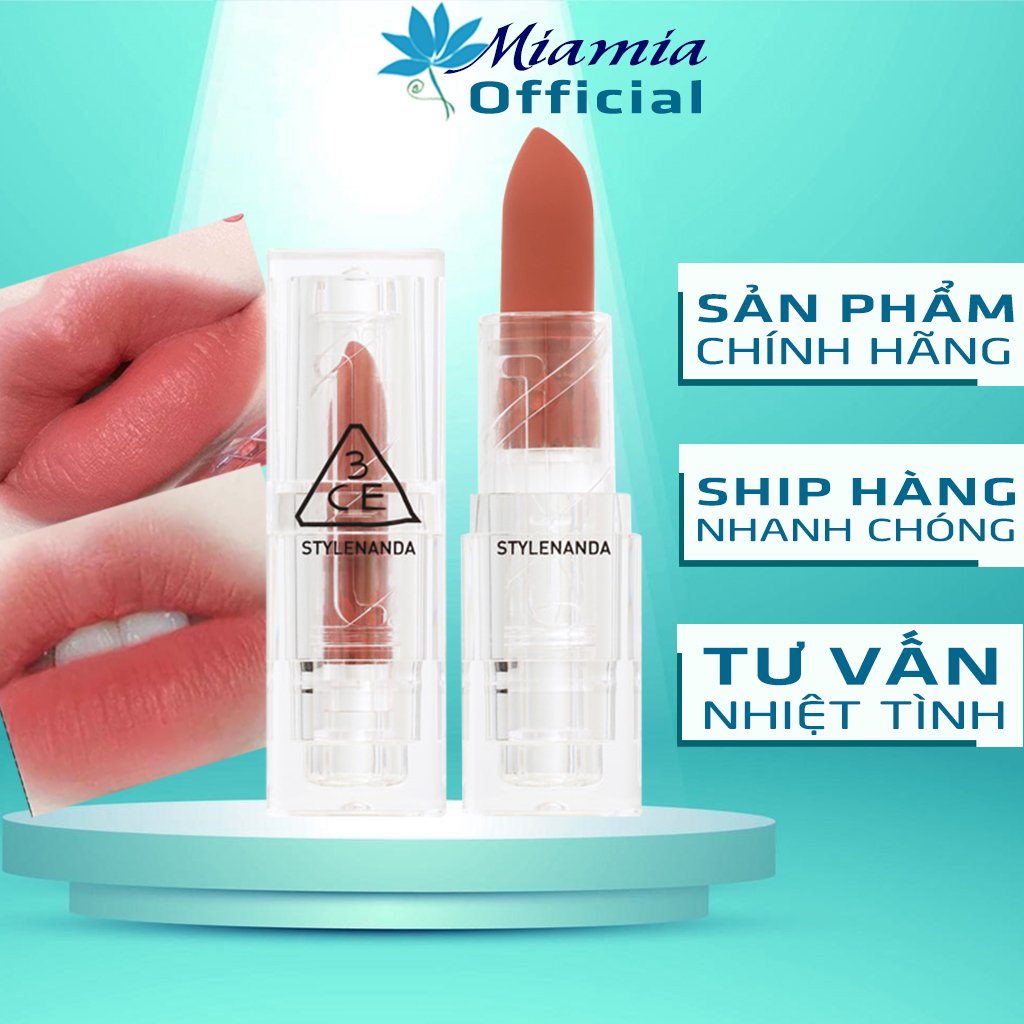 Son thỏi lì 3ce soft matte lipstick murmuring màu hồng nude ấm vỏ trong suốt bền màu chính hãng check hidden tag