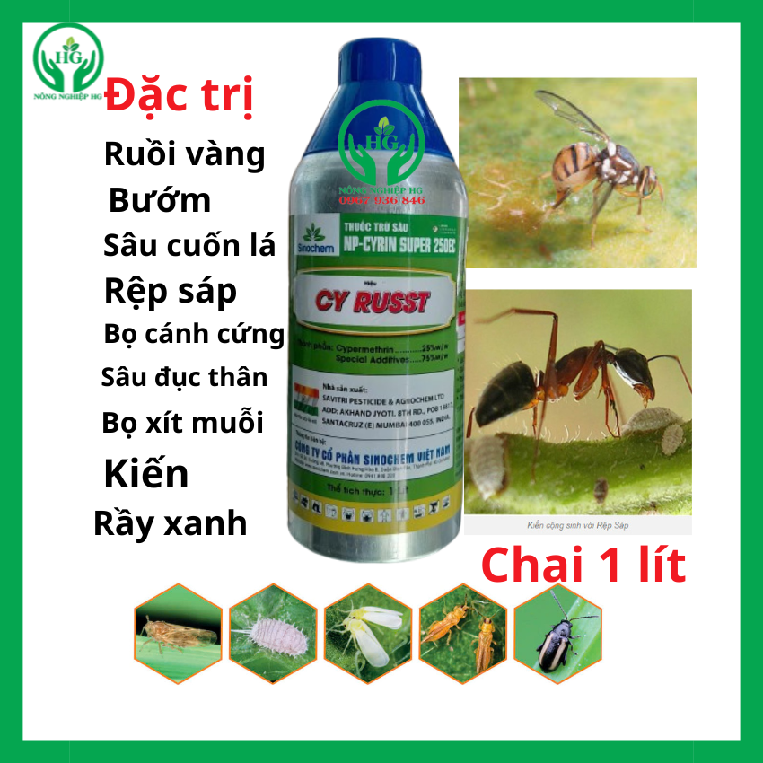 Thuốc Đặc Trừ Ruồi Vàng, bướm, sâu cuốn lá, sâu đục thân NP-CYRIN SUPER 250EC Chai 1 lít- cypermethrin 250g/l- chai nhômNông Nghiệp HG