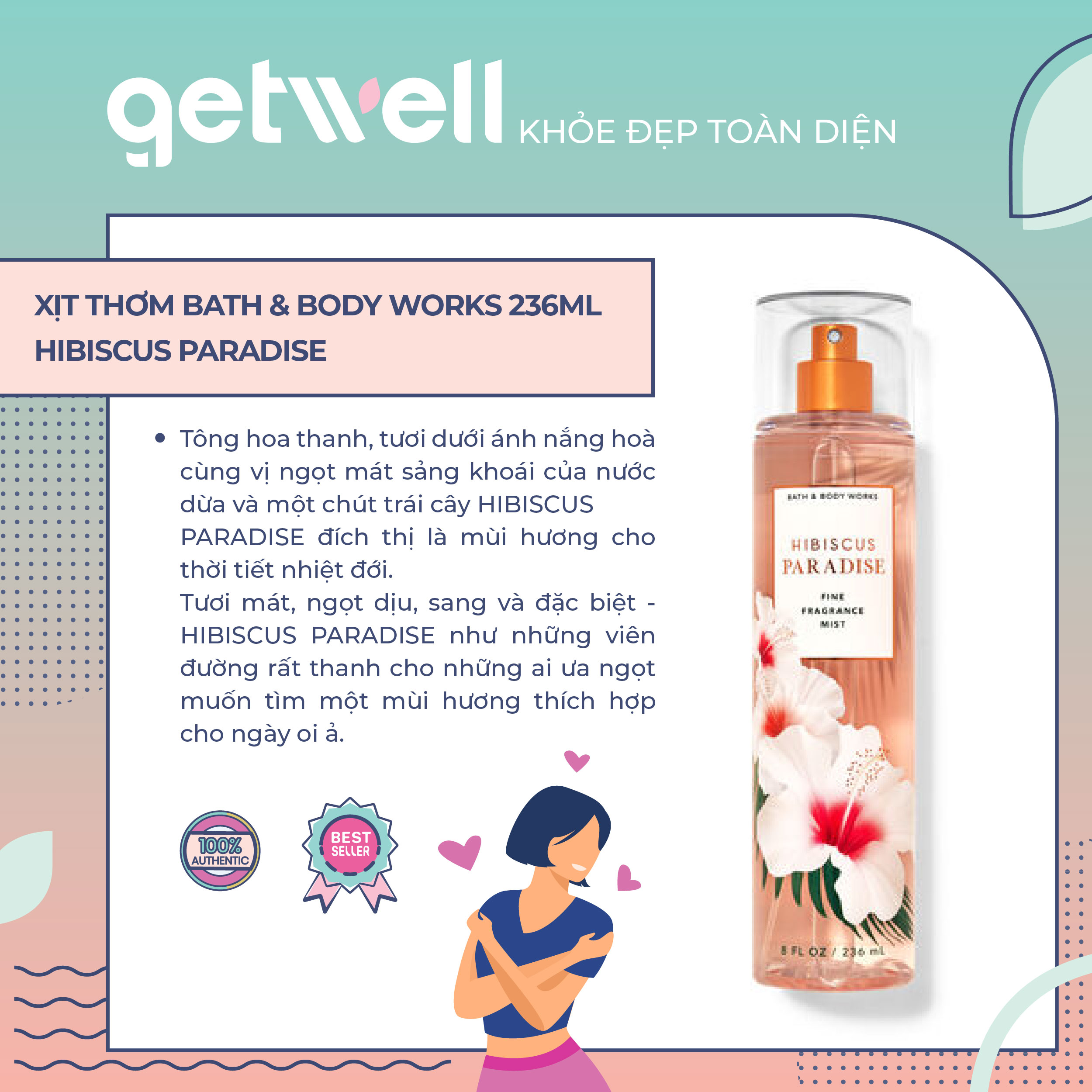 [HCM]HIBISCUS PARADISE | Sản Phẩm Xịt Thơm Toàn Thân Bath & Body Works Fine Fragrance Mist 236ml