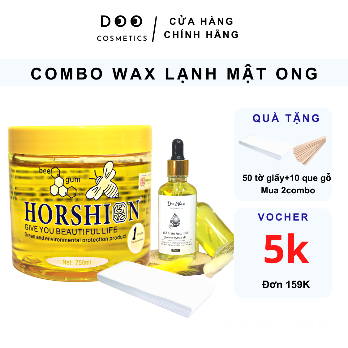 Sáp wax lông mật ong Horshion với mỡ trăn Doo Wax triệt lông tận gốc tặng kèm que gỗ