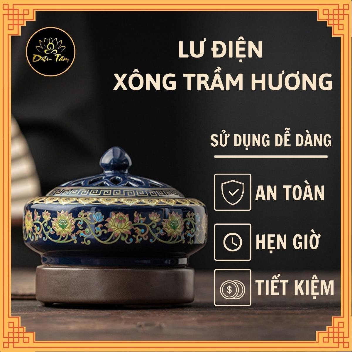 Lư điện -Lò xông - Lư xông trầm điện có hẹn giờ chỉnh nhiệt gốm sứ cao cấp chịu nhiệt