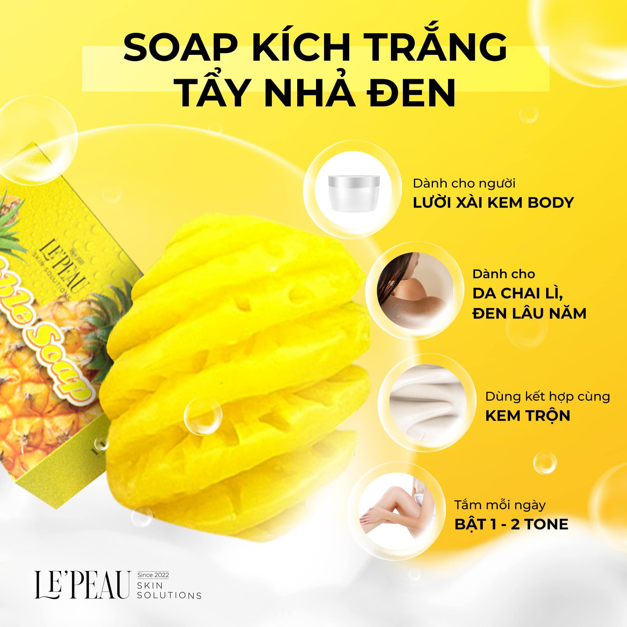 Cục xà bông tắm trắng thơm, xà bông tắm trắng body bubble soap, gói tắm da da- LE'PEAU