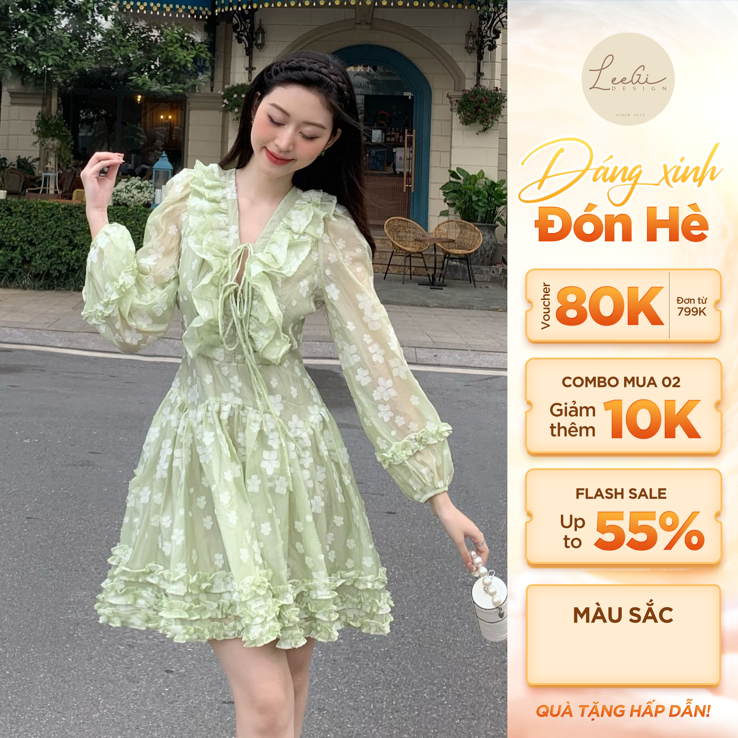 Váy hoa nhí đan dây cổ Leegi Design phong cách tiểu thư - VT727