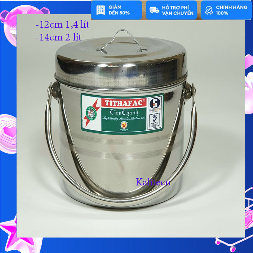Camen Xách Cháo Inox  Tithafac 12cm 14cm Một Ngăn Rưỡi-Đựng cơm-Kaliteco