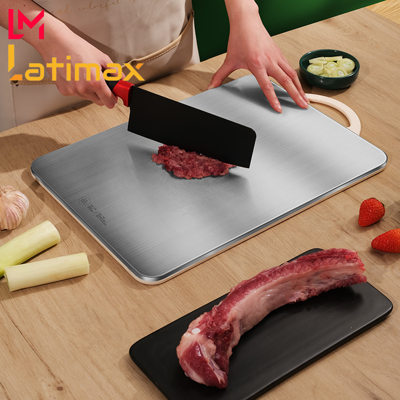 Thớt kháng khuẩn 2 mặt Cao cấp Inox 304 và nhựa PP Latimax KT 44 x 28 cm dùng trong công nghiệp chế biến thực phẩm An toàn