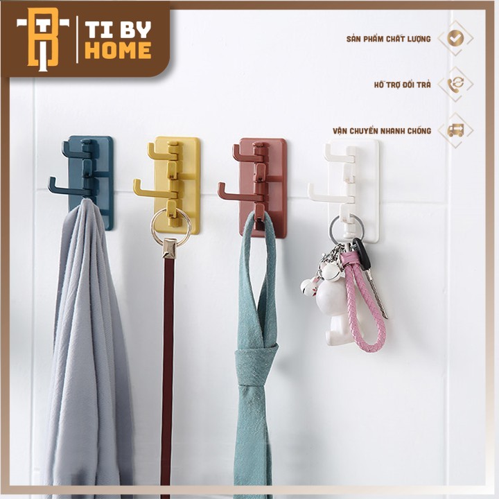 Móc treo đồ dán tường 4 nhánh tiby home, móc treo đồ hình cây thông 4 nhánh dán tường chịu lựa siêu chắc chắn
