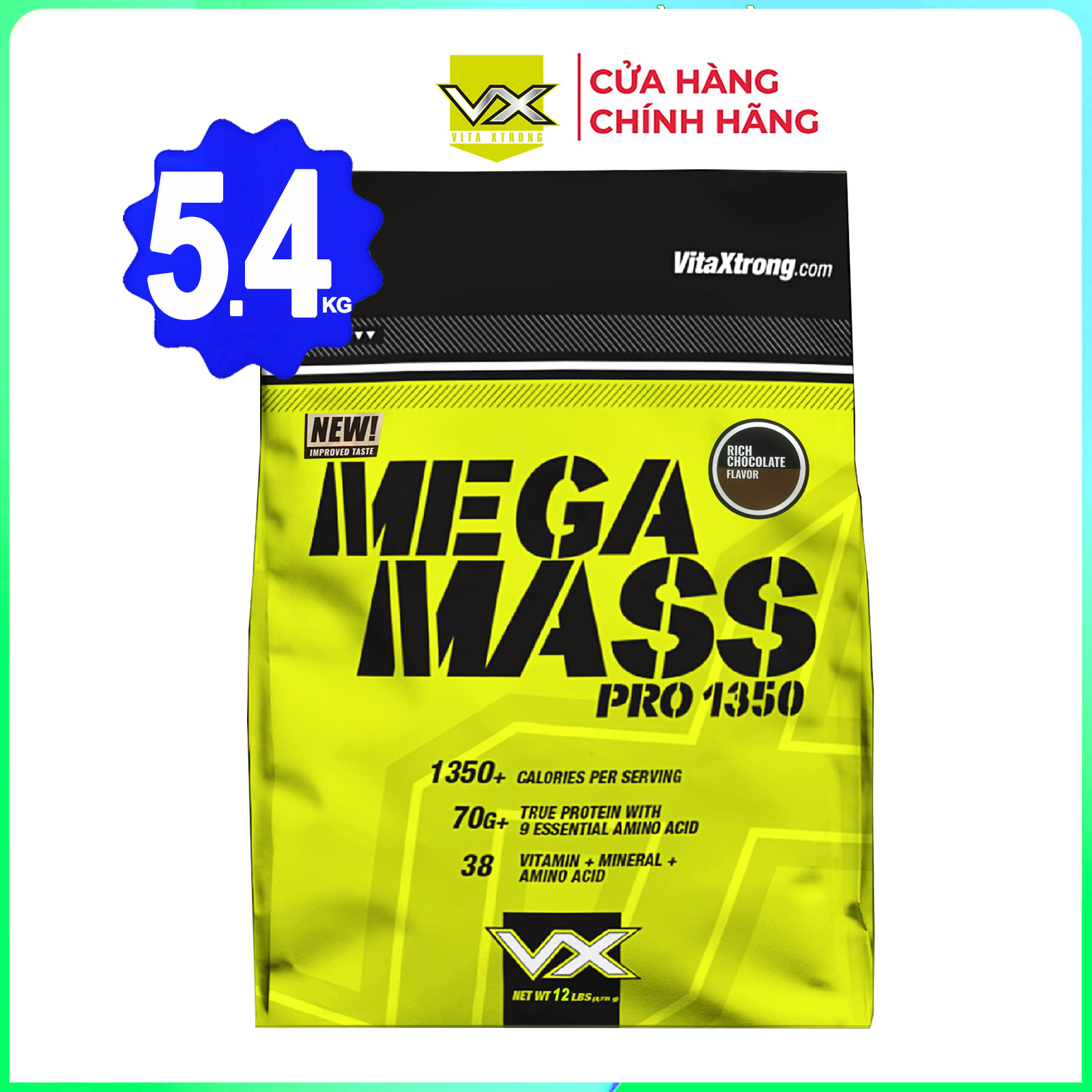 Sữa tăng cân tăng cơ mega mass của vitaxtrong hương chocolate bịch 5.4kg hỗ trợ tăng cân nhanh - nhập chính hãng