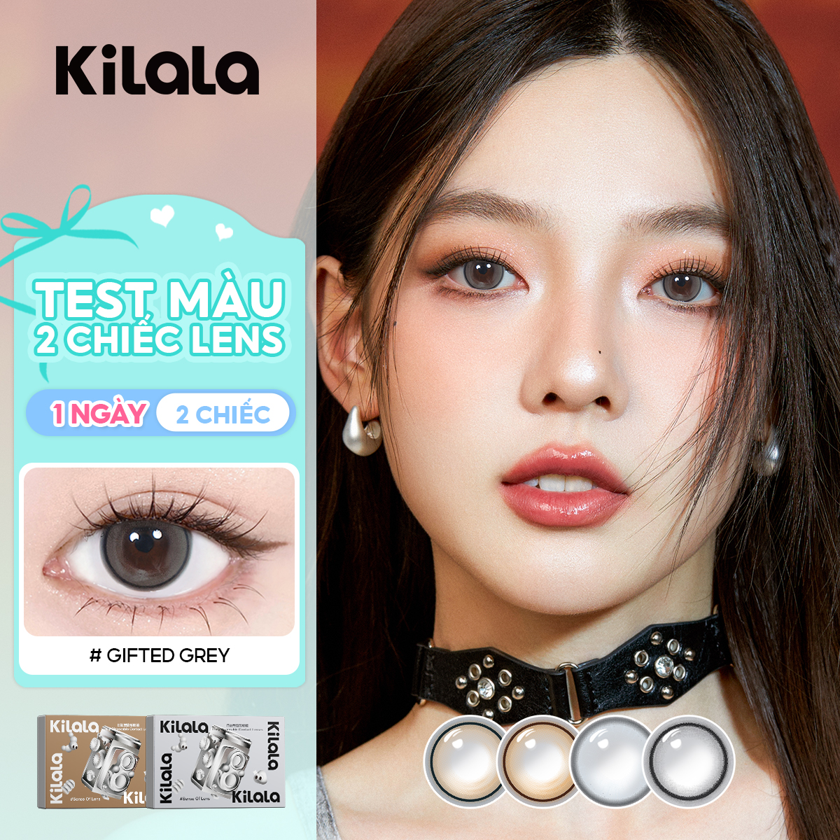 Kilala Kính áp tròng xám lens 1 ngày Gifted Grey/Gifted Brown/Focus Black DIA 14.0mm Lens nâu/xám tự nhiên có độ (0-8) 2 chiếc