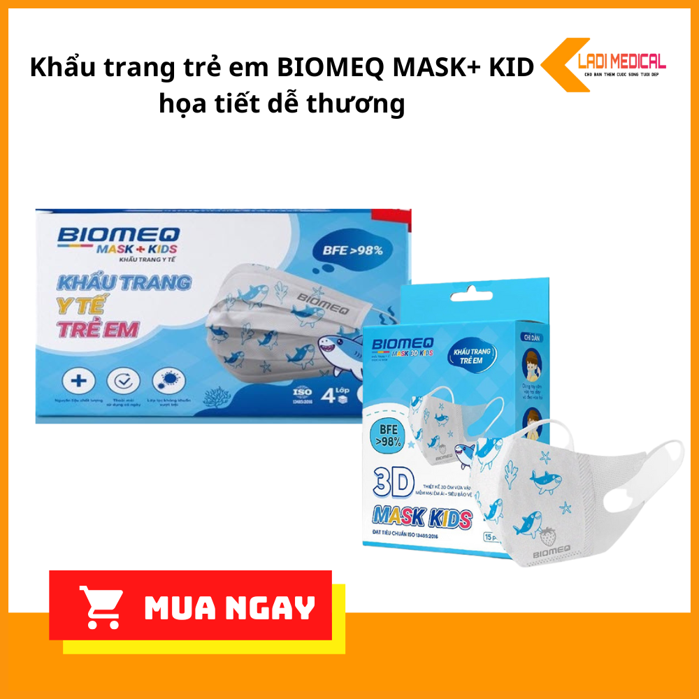 Khẩu trang trẻ em BIOMEQ MASK+ KID họa tiết dễ thương