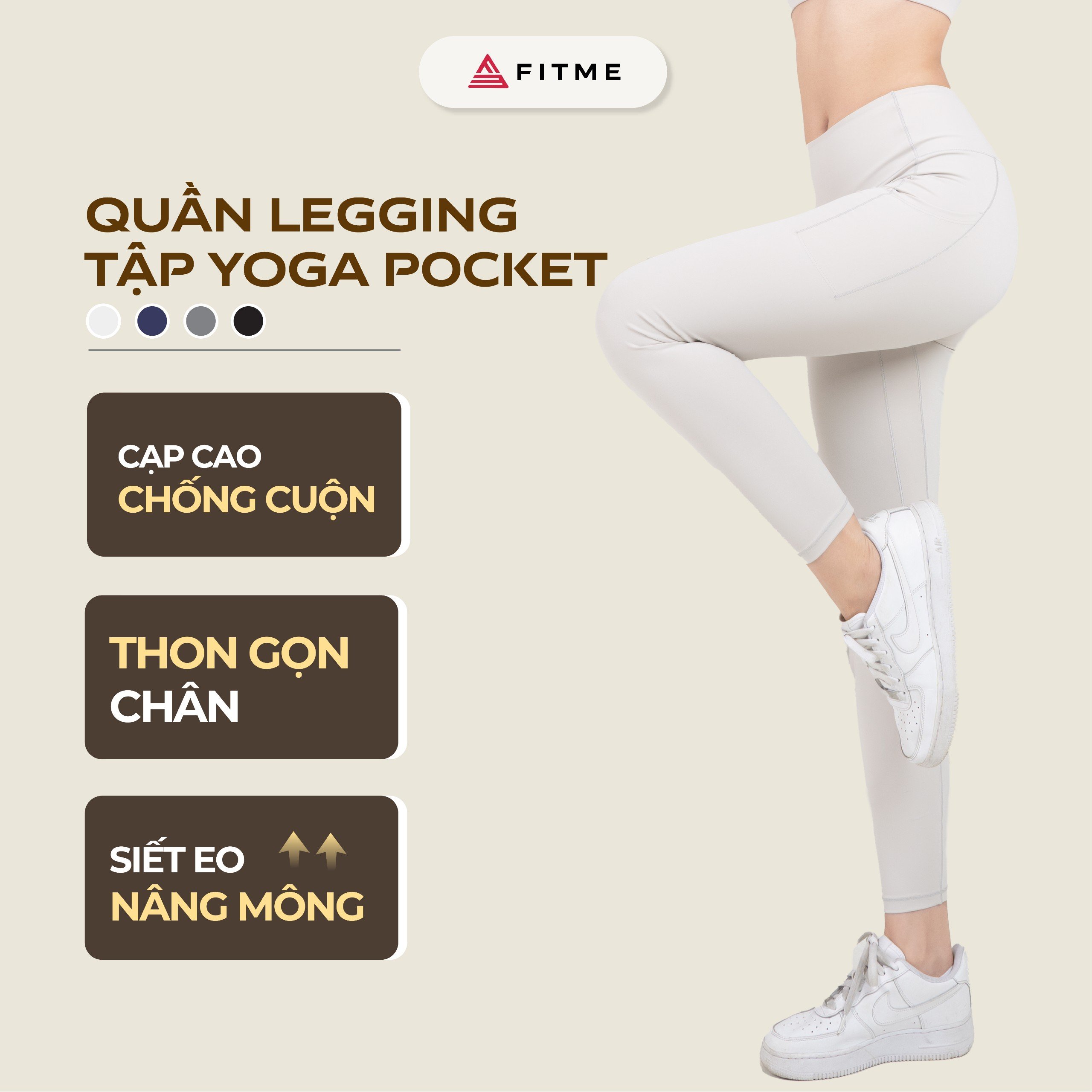 Quần tập gym yoga legging nữ Fitme Flow có túi cạp cao co giãn nâng mông Pocket - QDPK