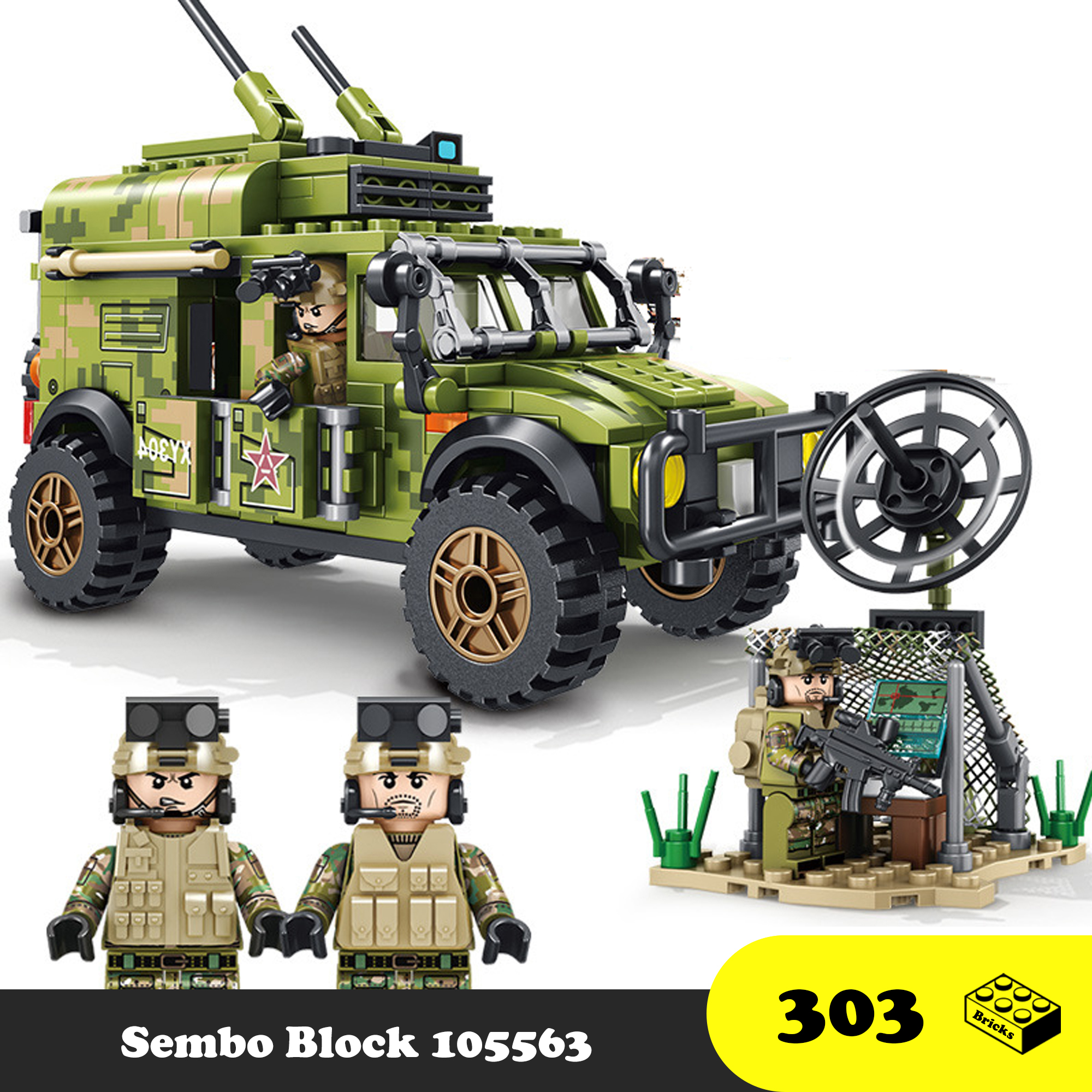 Đồ chơi Lego lắp ráp Xe Humvee Quân sự bọc thép, Sembo Block 105563 iron-blooded heavy Car, Xếp hình thông minh [303 Mảnh ghép], Xe Jeep Quân đội
